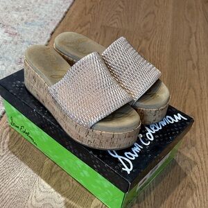 Sam Edelman Women's Gold Woven Platform Slides